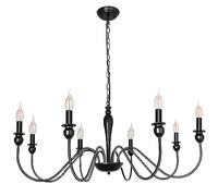 Lampadario Nero Opaco Da Fattoria, Lampadario A Soffitto, 8 Luci, Grande, Rustico, Industriale, Ø95cm, Lampadari Per Sala Da Pranzo, Candela, Plafoniera Per Soggiorno, Camera Da Letto, Cucina, Isola