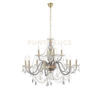 LAMPADARIO OPERA 12 LUCI TRASPARENTE E FUME' ATTACCO E14 VETRO E CRISTALLO D.100CM