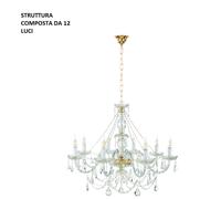 LAMPADARIO OPERA 12 LUCI TRASPARENTE E ORO ATTACCO E14 VETRO E CRISTALLO D.100CM