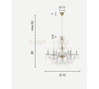 LAMPADARIO OPERA 6 LUCI TRASPARENTE E FUME' ATTACCO E14 VETRO E CRISTALLO D.72cm