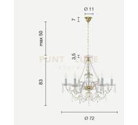 LAMPADARIO OPERA 6 LUCI TRASPARENTE E TORTORA ATTACCO E14 VETRO E CRISTALLO D.72cm