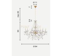 LAMPADARIO OPERA 8 LUCI TRASPARENTE E FUME' ATTACCO E14 VETRO E CRISTALLO D.84CM