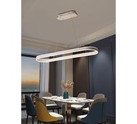 Lampadario ovale LED dimmerabile Luce a sospensione Tavolo da pranzo moderno Lampade da ufficio con telecomando Anello Lampada a sospensione Altezza regolabile Studio Apparecchio (L100cm, Bianco)