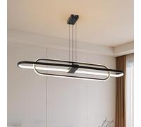 Lampadario Ovale Moderno LED Lampade a Sospensione Dimmerabile Doppio Anello Design Isola Cucina Lampadari Soggiorno,Regolabile Lineare Soffitto Camera Letto Lampadario Plafoniera,Nero 99cm