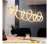 Lampadario pendente 60W CCT da 3000K a 6500K a spirale alluminio bianco 120x29cm