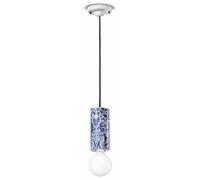 Lampadario Pendente Ceramica Bianca Blu Dipinta A Mano Ø 8 Cm Retro Stretto E27