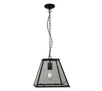 Lampadario Pendente Cucina B: 30 Cm Nero Trasparente E27 Vetro Metallo Retro