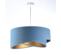 Lampadario Pendente E27 Rotondo D: 50 Cm In Blu Oro Tessuto Vellutato