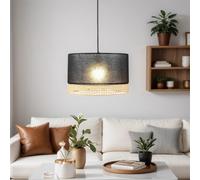 Lampadario Pendente In Metallo E Stoffa Nero Marrone E27 Con Bracci