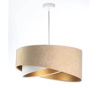 Lampadario Pendente In Tessuto Beige Oro E27 Rotondo Ø 50 Cm Aspetto Vellutato