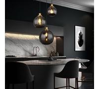 Lampadario Pendente In Vetro Fumè 3 Fiamme Ottone LED H 120Cm [EEK: E]
