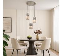 Lampadario Pendente Lampada Da Pranzo Argento E27 3 Fiamme Vetro LED H 120 Cm [EEK: F]
