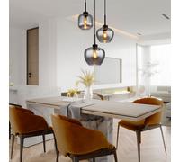 Lampada a Sospensione Lampada Sala Pranzo Vetro Fumé E27 3-Flammig Metallo Nero [EEK: Non valutato]