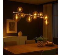 Lampadario Pendente Lampada Da Soggiorno 9 Fiamme Vetro Sfera Oro LED H 120 Cm [EEK: F]