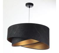 Lampadario Pendente Rotondo D: 50 Cm E27 Nero Oro Regolabile Tessuto