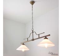 Lampadario Pendente Rustico 2xE27 In Ottone Bronzo Fatto A Mano Massiccio