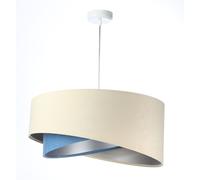 Lampadario Pendente Tessuto Crema Blu Argento E27 Rotondo Ø 50 Cm Velluto