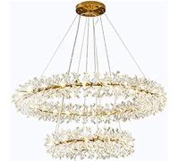Lampadario Plafoniera Moderna K9 Lampada di Cristallo G4 Lampadario Oro Lampade da Soffitto Anello Doppio Strato Lampada a Sospensione Decorativa Lampada -Oro 80+60 cm Decorazione Domestica