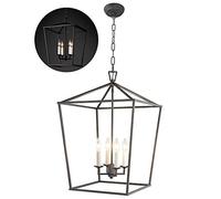 Lampadario Regolabile Industriale - Lanterna Decorativa 4 Lampade A Sospensione - Retro E14 Lampada Del Soffitto - Pendente Nero Per Sala B