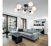 Lampadario Roma 6 Nero con sfere Bianche Satinate E14 da soffitto