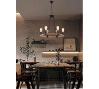 Kovalmax® Lampadario rotondo rustico in canapa e metallo portalampada e27 industriale a20