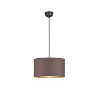Lampadario rotondo senza tempo con paralume in tessuto marrone e interno oro, diametro 40 cm