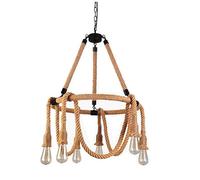 Lampadario rotondo vintage a 6 luci per sala da pranzo, lampadario rustico in corda di canapa Amen Farmhouse, plafoniera regolabile in stile industriale, lampada da soffitto per cucina, camera da lett