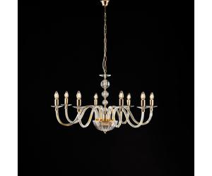 Lampadario Ruben 56xMAX 116xØ96 cm, Oro Lucido Cristallo, Vetro Trasparente e Strass, 8xE14 - 42 Watt Max