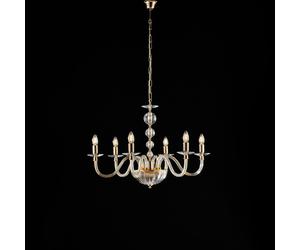 Lampadario Ruben Ø77xH56-MAX116 cm, Oro Lucido Cristallo, Vetro Trasparente con Strass, 6xE14 - 42 Watt Max