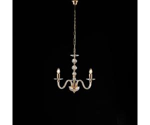 Lampadario Ruben H.49-MAX 109-Ø43 cm, Cristallo Oro Lucido, Vetro Trasparente e Strass, 3xE14 - 42 Watt Max