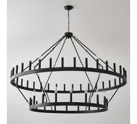 Lampadario ruota carro Farmhouse Lampadario nero 2 livelli con ruota carro sala pranzo, moderna lampada a sospensione rotonda industriale per soggiorno, cucina, isola, foyer, ingresso,60inch-54light