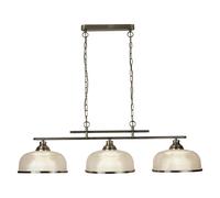 Lampadario Rustico Bistrot Ii Acciaio Ottone Vetro Trasparente 3 Luci E27