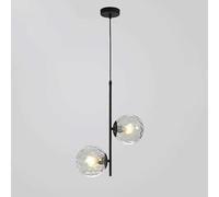 Lampadario sferico a 2 teste, lampadario in metallo nero con paralumi a sfera in vetro, lampada a sospensione da comodino E27, lampada a goccia lineare industriale moderna, lampada a sospensione a tub
