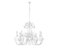 Lampadario Shabby 8 Luci Ferro Battuto Bianco E Cristalli