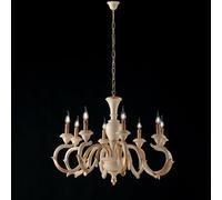 Lampadario Shabby Chic Fiorenza Legno Avorio Oro 8 Luci E14