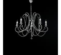 Lampadario Shabby Chic Magda Metallo E Cristallo Cromo E Cristallo 5 Luci E14