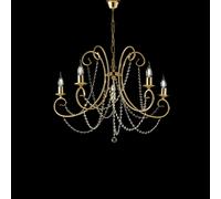 Lampadario Shabby Chic Magda Metallo E Cristallo Oro 5 Luci E14