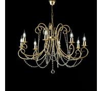 Lampadario Shabby Chic Magda Metallo E Cristallo Oro 8 Luci E14