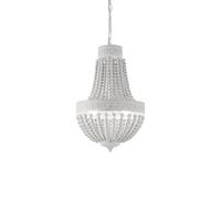 MONET LAMPADARIO CON PERLE IN LEGNO NATURALE 5 LUCI ATTACCO E14 BIANCO OPACO