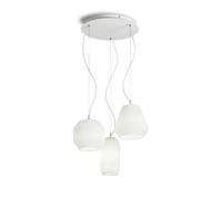 Lampadario Shabby Chic-Provenzale Origami Vetro Bianco 3 Luci E27