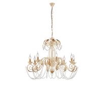 Lampadario Shabby Damasco 8 Luci Ferro Battuto Avorio E Oro Con Cristalli