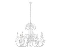 Lampadario in ferro laccato bianco con decorazione effetto shabby chic e strass in cristallo 8 luci