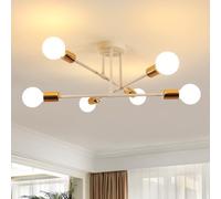 Lampadario Soffitto Industrial, 6 Luci E27 Plafoniera Sputnik Vintage, Lampada da Soffitto in Ferro per Camera da Letto Soggiorno Cucina, Bianco + Oro, Diametro 60 cm (Senza Lampadina)