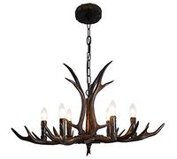 Lampadario soffitto , Lampadario a 6 luci in resina con corna di cervo, con base regolabile in lunghezza, lampada a sospensione in legno for sala da pranzo, camera da letto, ristorante, cucina