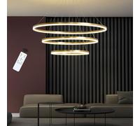 Lampadario Soggiorno Moderno 3000K-6000K Dimmerabile Lampadari LED Oro 75W Alluminio 3 Anelli Diametro ∅20+40+60cm Design Circolare con Telecomando Lampadario Cucina Regolabile in Altezza E Forma