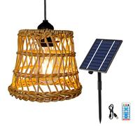 Lampadario solare in rattan, lampada a LED in vimini, lampada a sospensione impermeabile in rattan, a energia solare, telecomando, per esterni, ideale per campeggio, camera da letto, sala da pranzo