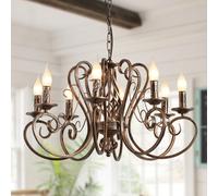 LAMPADARIO SOSPENSIONE 8 LUCI BRONZO FERRO STILE COUNTRY FRANCESE