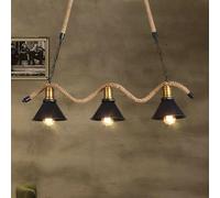 Lampadario sospensione corda canapa metallo paralume campana 3 portalampada e27 [EEK: A+++]
