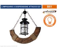 LAMPADARIO A SOSPENSIONE COUTRY RUSTICO IN LEGNO CON LANTERNA ATTACCO E27