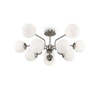 Lampadario Sospensione Erich Metallo Nichel 10 Luci E Diffusori Bianchi